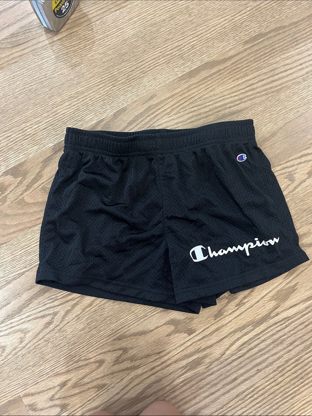 Champion Black Mesh Athletic Shorts with Script Logo